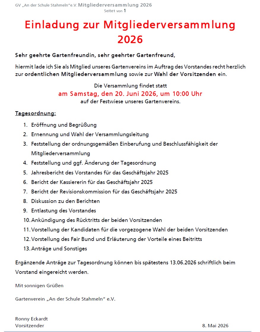 Einladung zur Mitgliederversammlung 2026